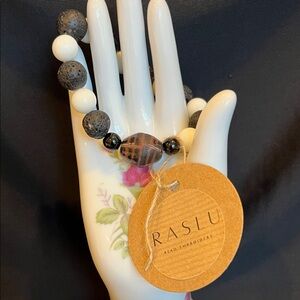 Raslu Black White and Brown Beaded Stretch Bracelet